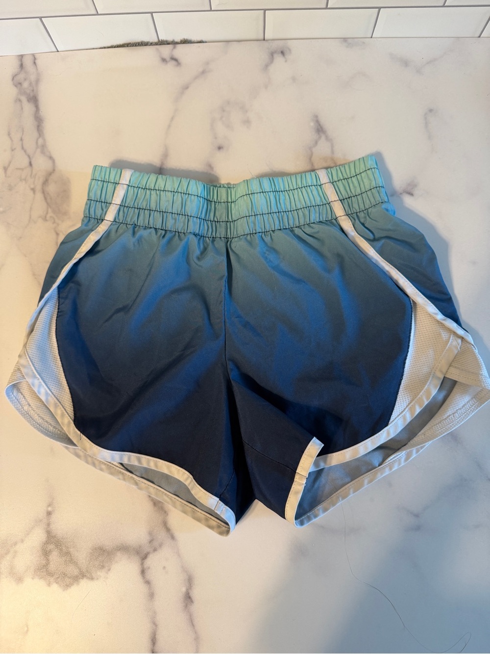 Girls Blue Ombre Running Shorts Size M Retro Athletic Lined